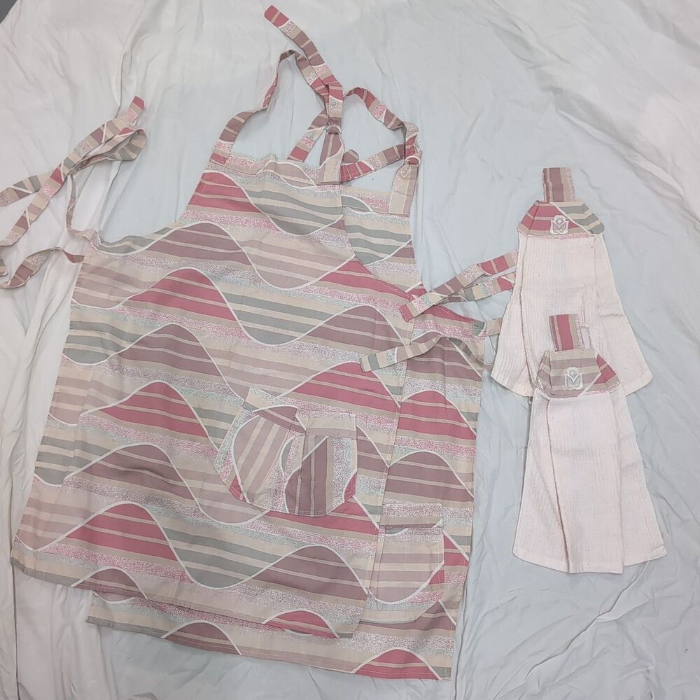 Kitchen Set Terry Hanging Towel Full Apron Matching 90s Sand Dusty Orange Sage